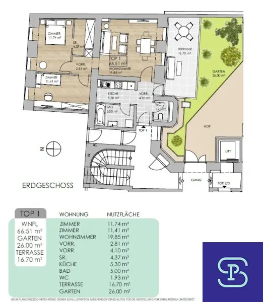 Renovierte 66,51m² Wohnung mit 43m² Gartenterrasse im revitalisierten Altbau - 1170 Wien