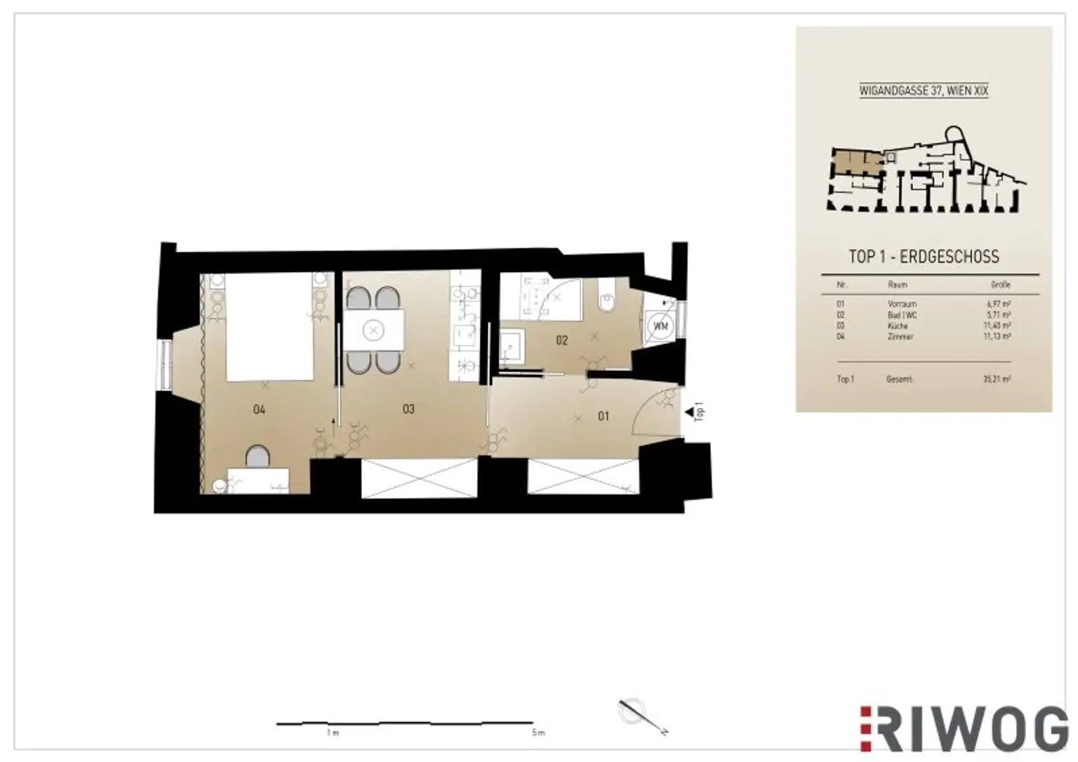 Stilvoller 37 m²-Altbau in 1190 – Gewölbedecken, Designbad & Einbauküche – Wohnen beim Weingarten