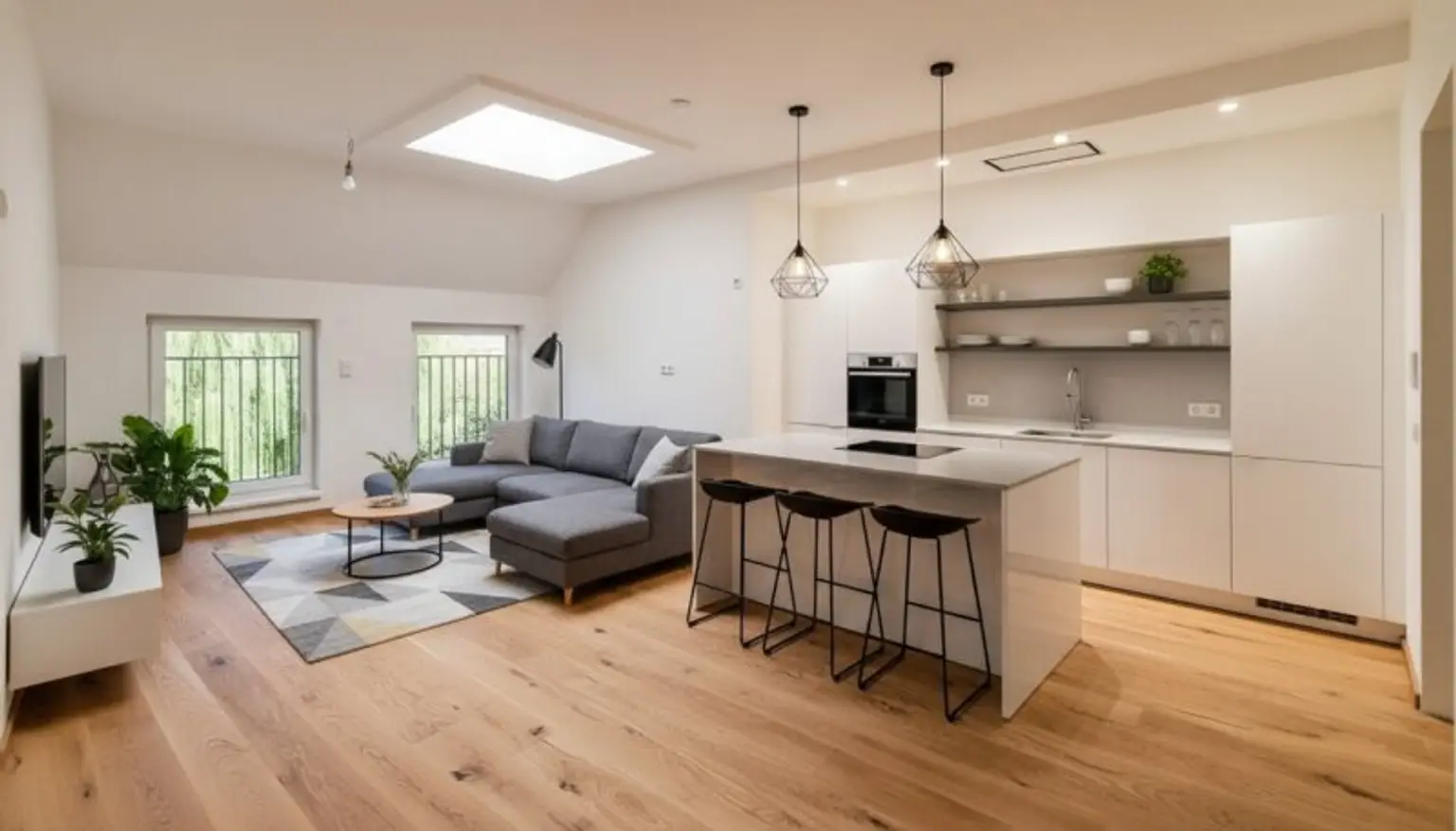 Wohn- und Küchenbereich; KI generierte Einrichtung