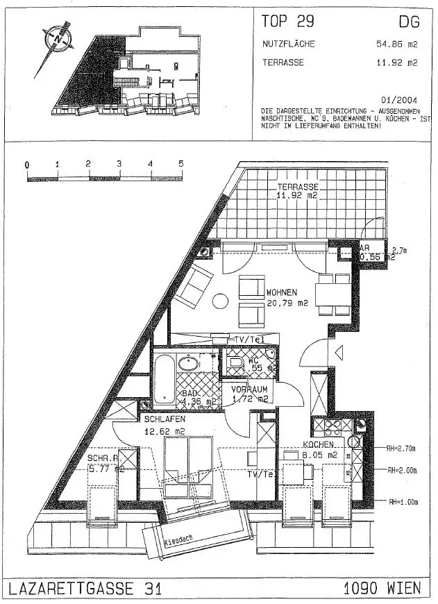 Geräumige 2-Zimmer-Wohnung im Dachgeschoss mit hofseitiger Terrasse