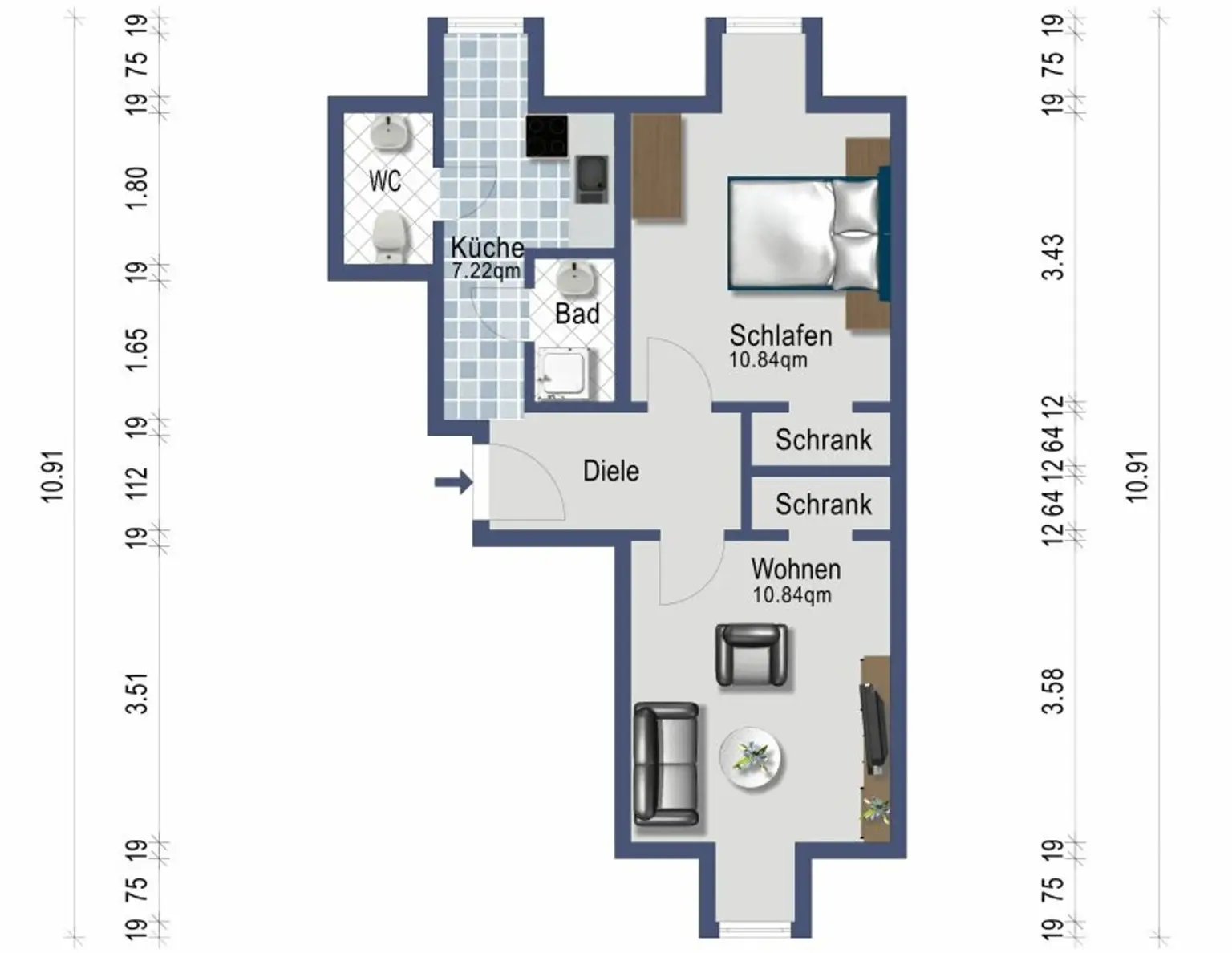 Dachgeschosswohnung für 1-2 Personen - Für Raucher geeignet - Heizung inklusive - ab 1. September
