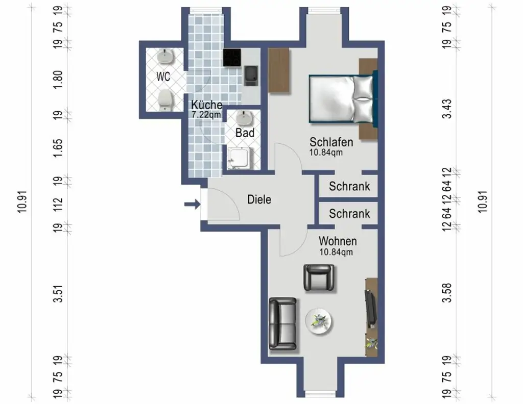 Dachgeschosswohnung für 1-2 Personen - Für Raucher geeignet - Heizung inklusive - ab 1. September