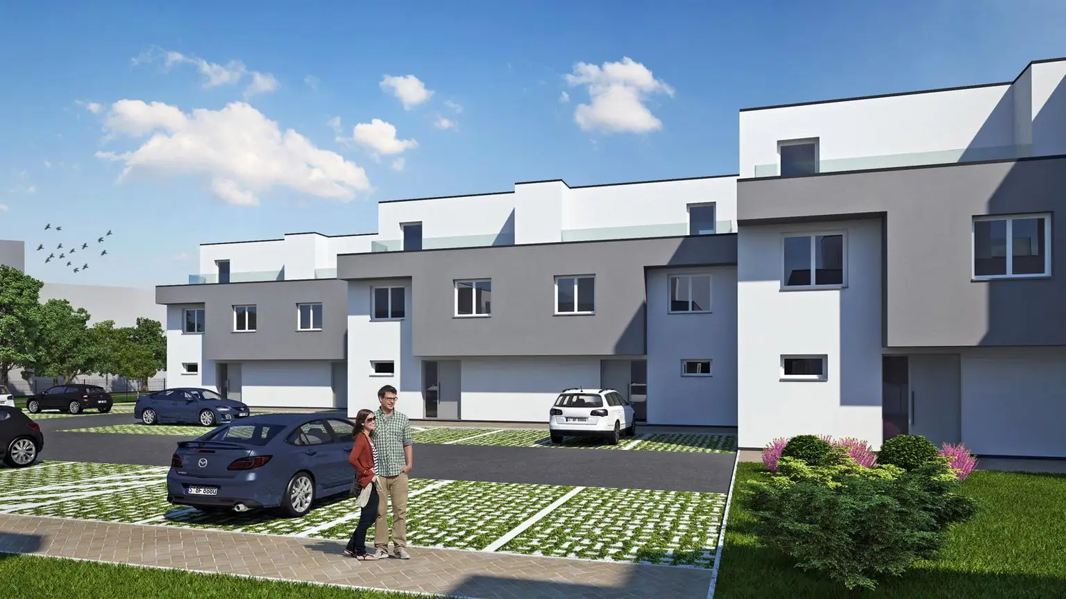 Ansicht Innenanlage mit Parkplätzen