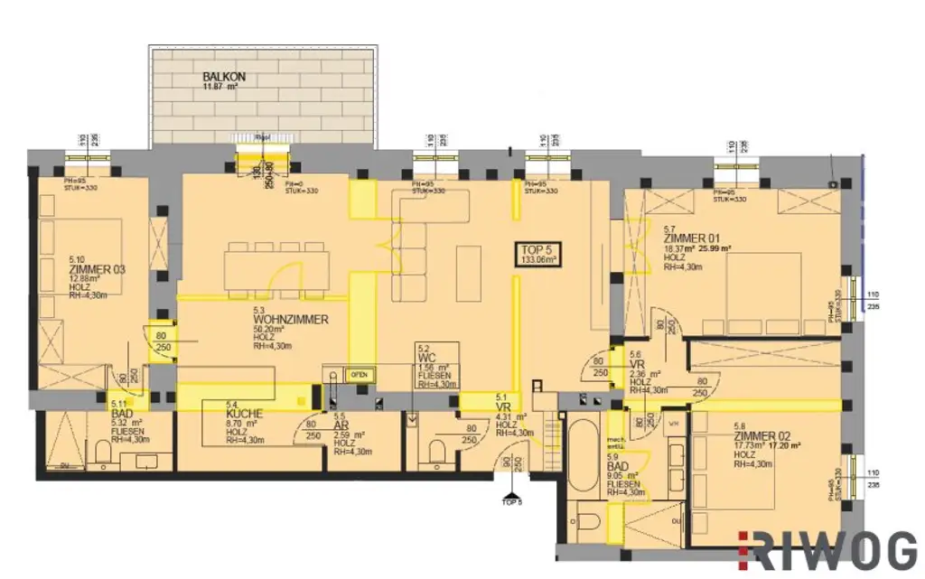 WIENTALBLICK | Herrschaftliche Stilaltbauwohnung mit 4 Zimmern und ca. 4,30m Raumhöhe | Balkon geplant | Parkplätze | sanierungsbedürftig
