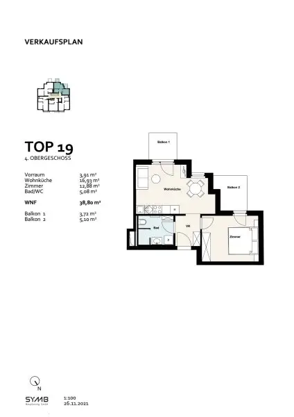 Airbnb | 2-Zimmer Wohnung im 4. Obergeschoss | 1100 Wien