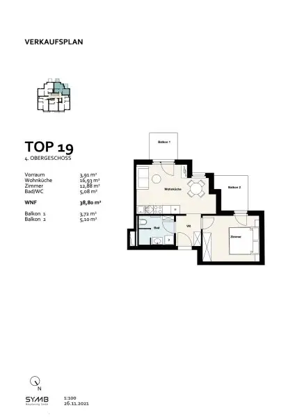 Airbnb | 2-Zimmer Wohnung im 4. Obergeschoss | 1100 Wien