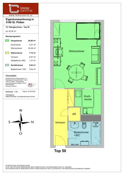 40 m² City-Apartment im 10. Stock mit Lift & ablösefrei – Miete € 584,-