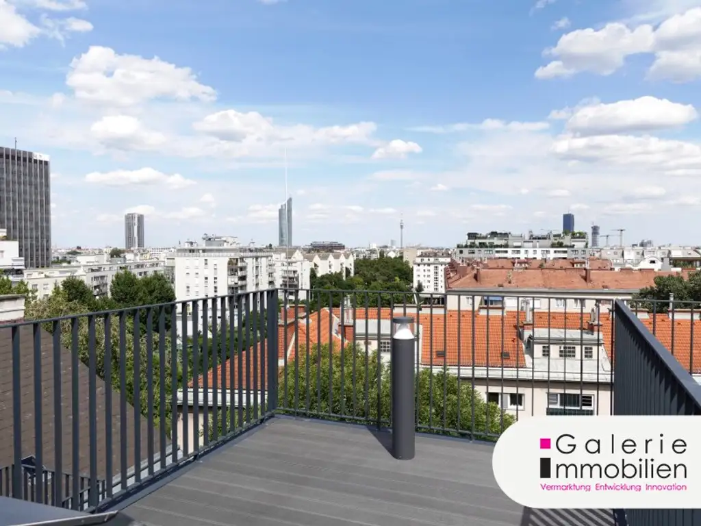 VIDEO: 360°-Ausblick auf Wien: Hochwertige 2-Zimmer-Wohnung mit Klima plus 2 private Dachterrassen!