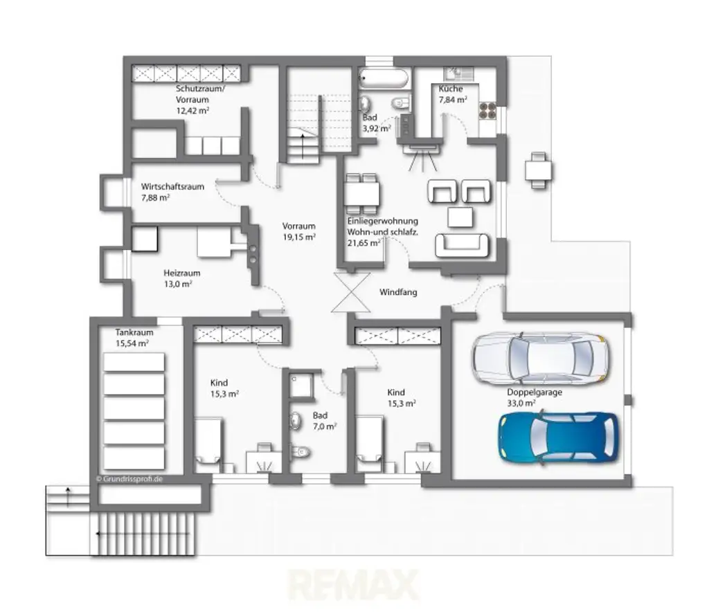 Plan vom Erdgeschoss mit Einlegerwohnung