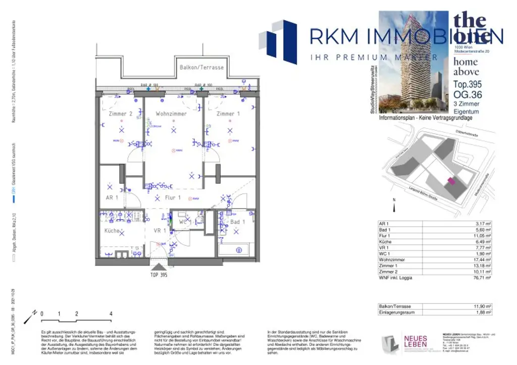Traumhafte 3-Zimmer-Wohnung in 36. Etage, 1030 Wien – MODERN mit Balkon!