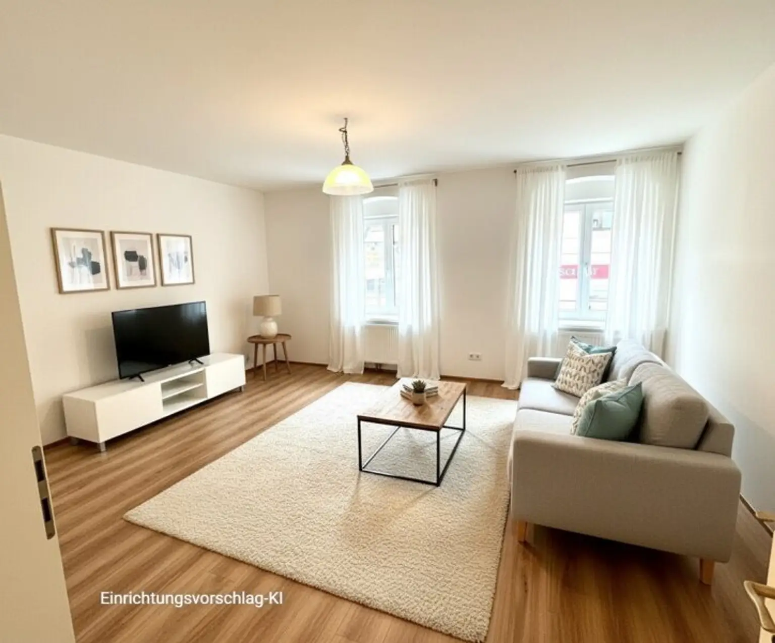Wohnzimmer mit Einrichtungsvorschlag/KI