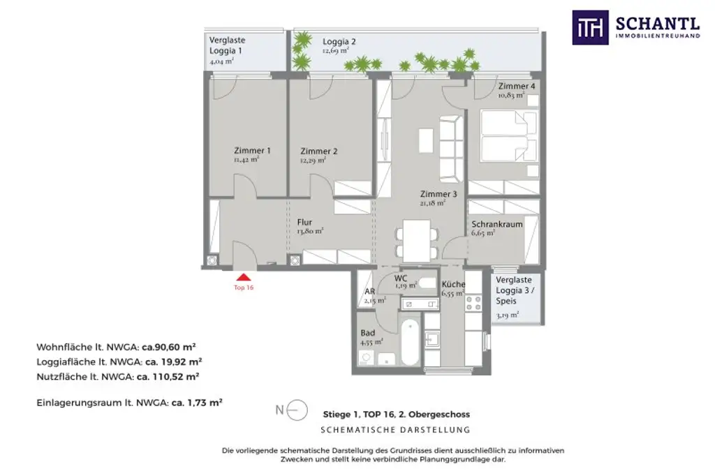 Grundriss Top 16, schematische Darstellung