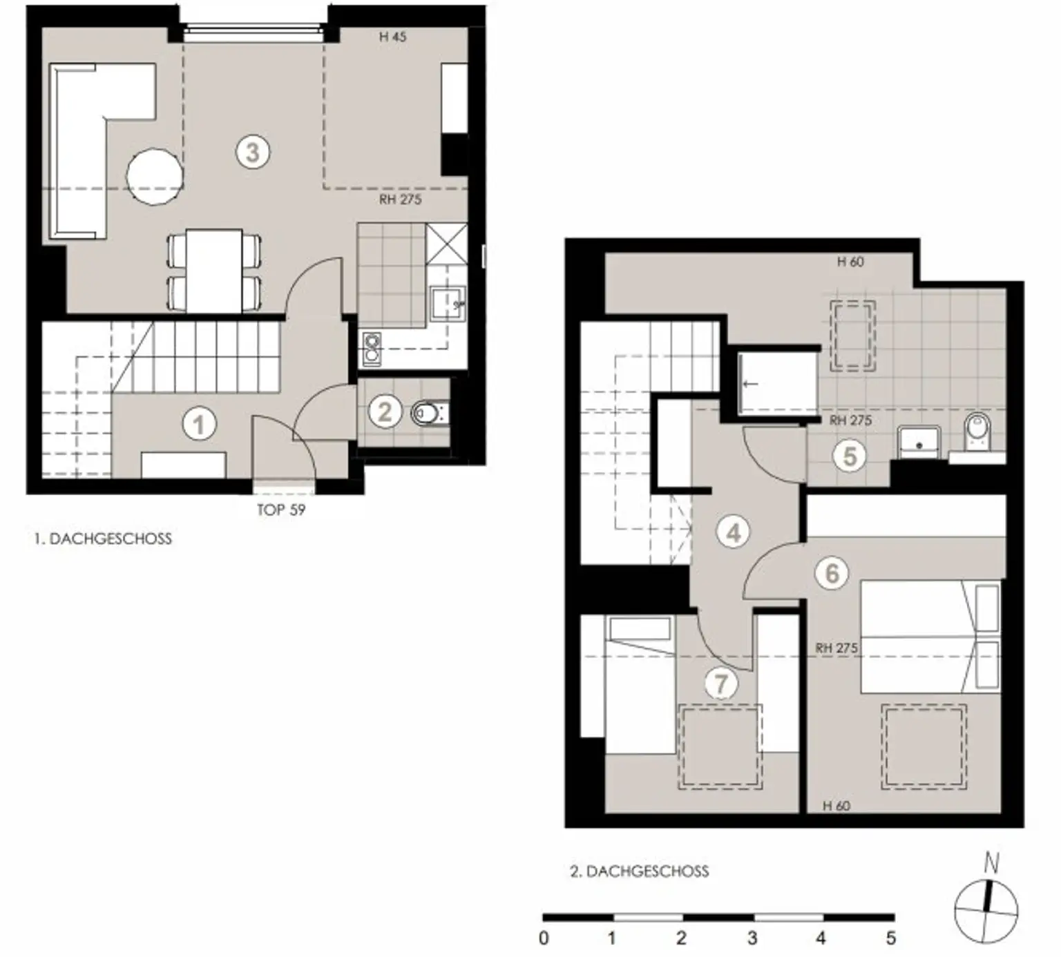 Schöne klimatisierte 3 Zimmer Maisonettewohnung im Dachgeschoß