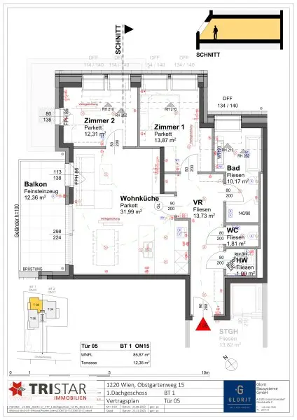 Moderne Dachgeschoßwohnung in 1220 Wien – Erstbezug mit Balkon und Fußbodenheizung!