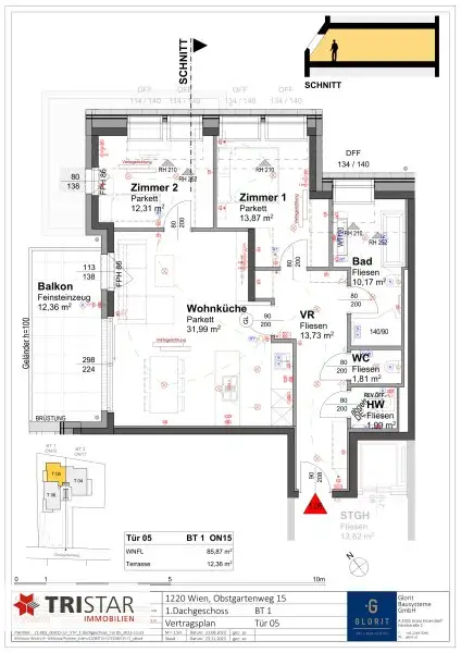 Moderne Dachgeschoßwohnung in 1220 Wien – Erstbezug mit Balkon und Fußbodenheizung!
