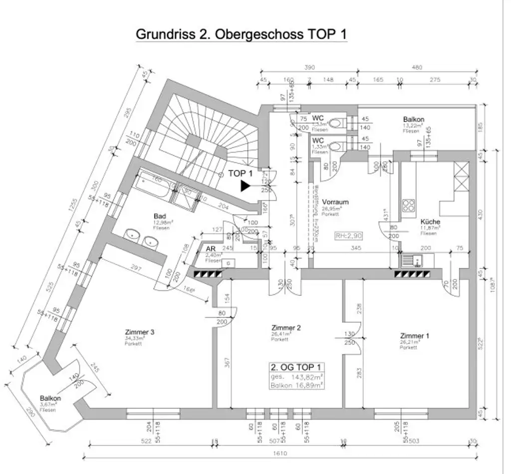 Repräsentatives Altbaubüro mit 2 Balkonen und Blick auf das Stift Klosterneuburg