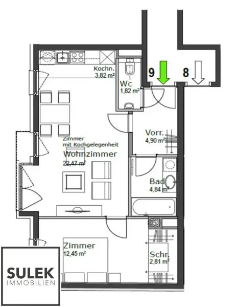 *Ab Dezember* Perfekt geschnittene 2-Zimmer-Wohnung (unmöbliert) in der Gentzgasse