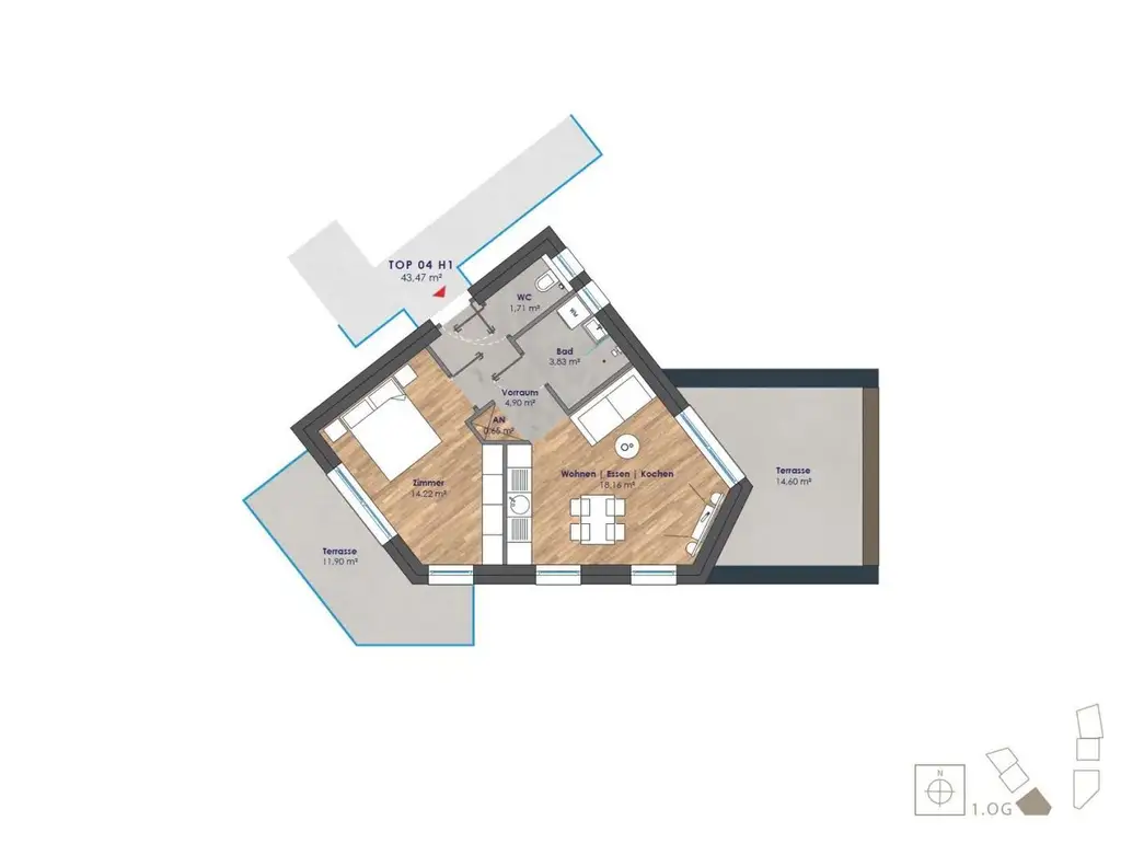 2 Zimmer, 43 m², Andritz - Große Terrasse & Erstbezug | Barrierefrei, Liftd