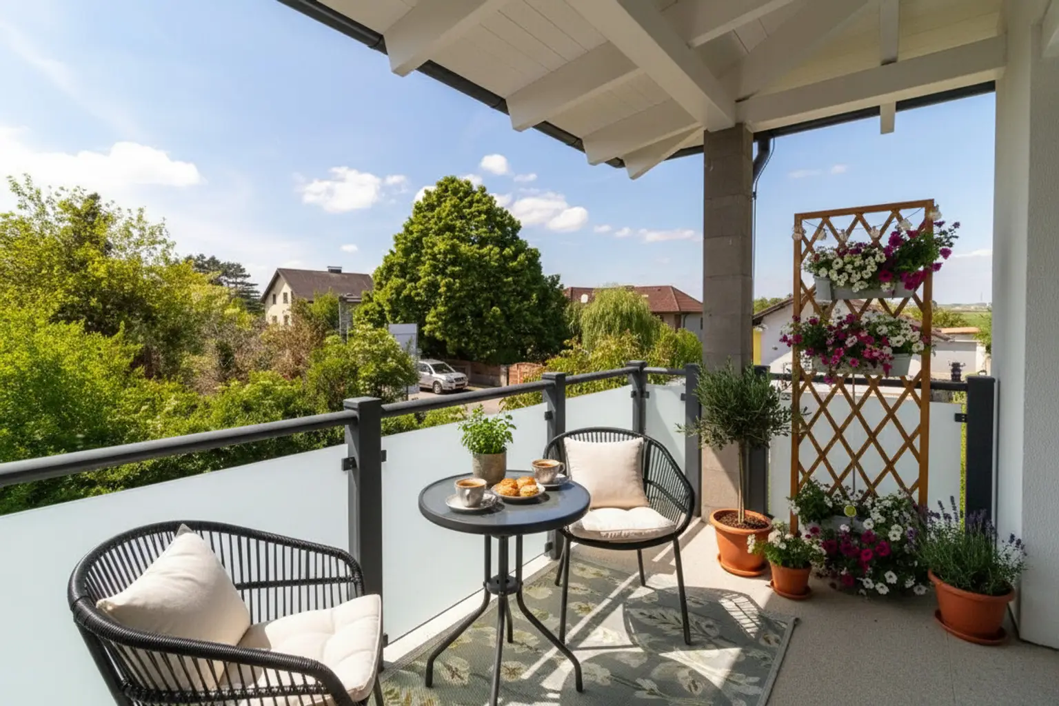 Terrasse im Obergeschoss: KI generiert Einrichtung