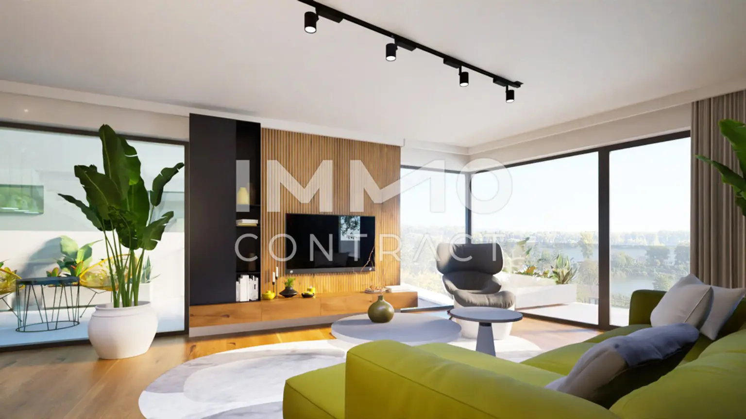 Höflein Innenvisualisierung 01 Wohnzimmer mit Aussicht