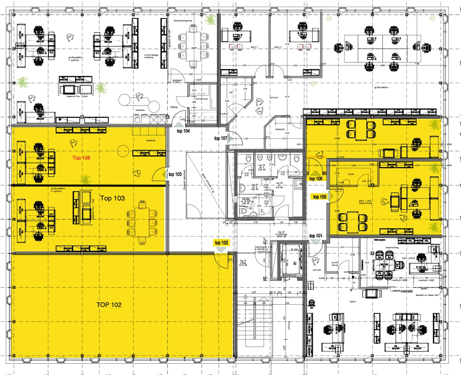Grundrissplan der freien Büros