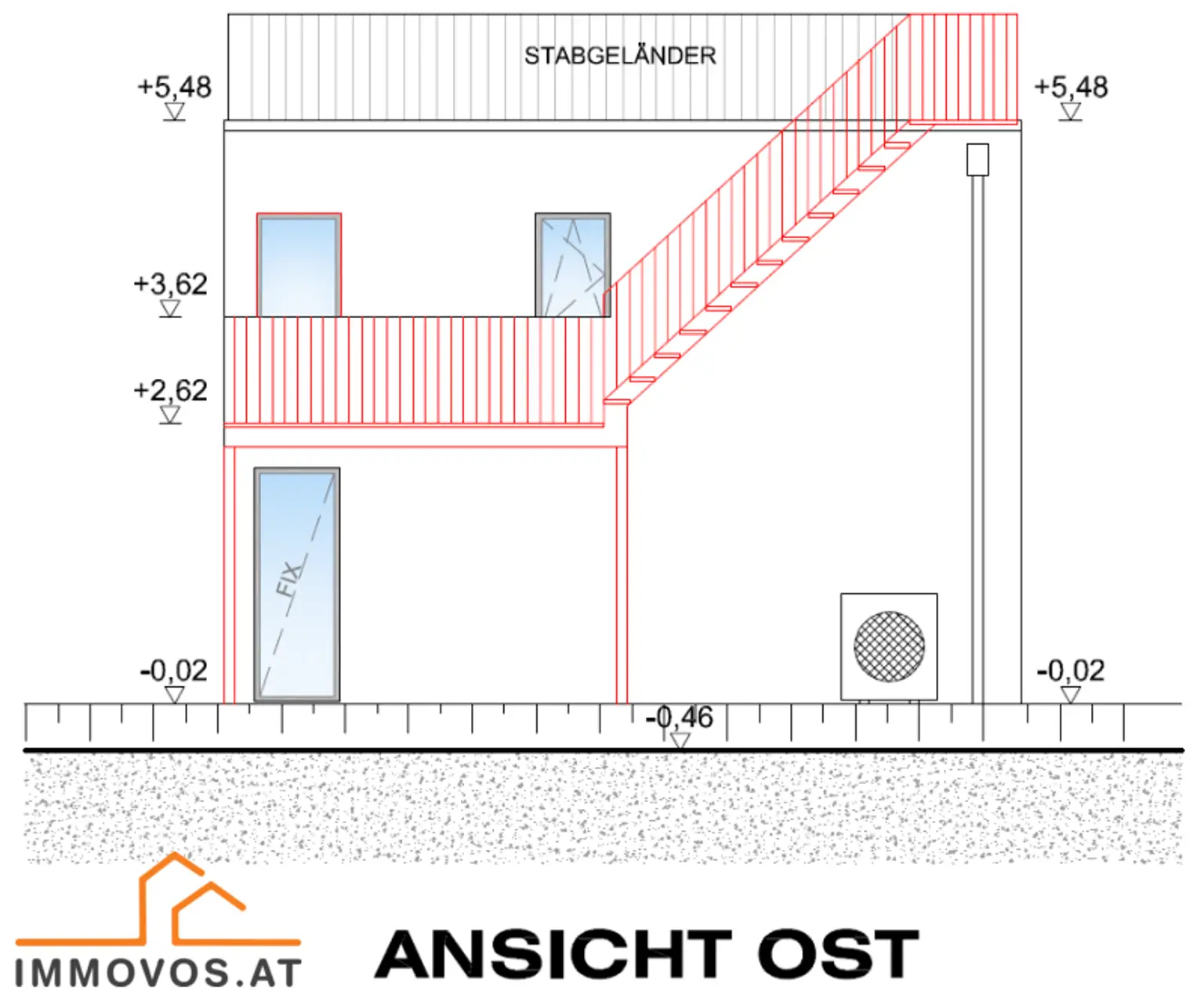 Seitenansicht Ostfassade mit Stiege