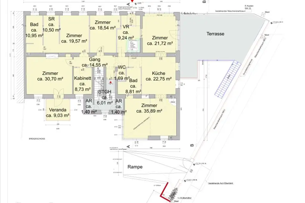 Grundriss Skizze Erdgeschoß (Top 3)