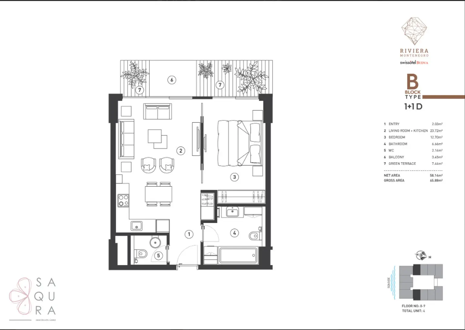 Mediterraner Traum – Apartment 1+1 D | Block B – Riviera Montenegro | Swissôtel Budva