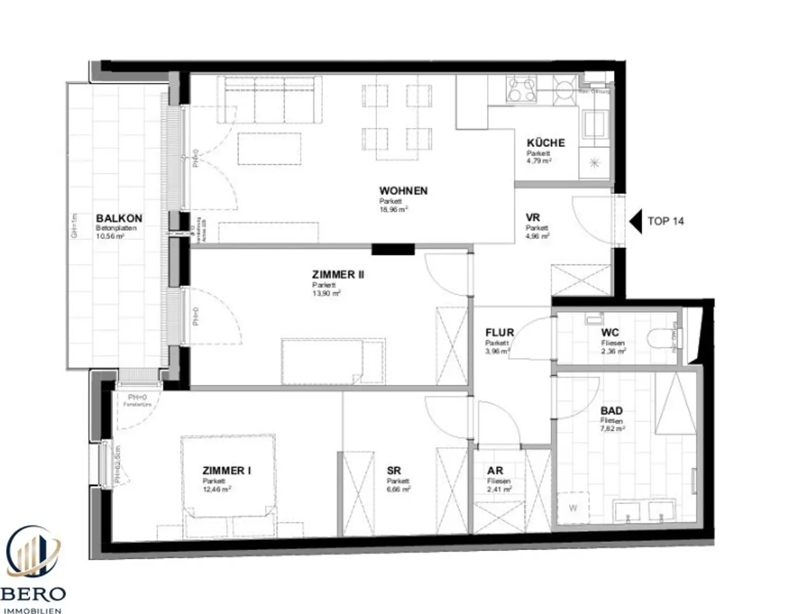 Ideal aufgeteilte 3 Zimmer-Balkonwohnung