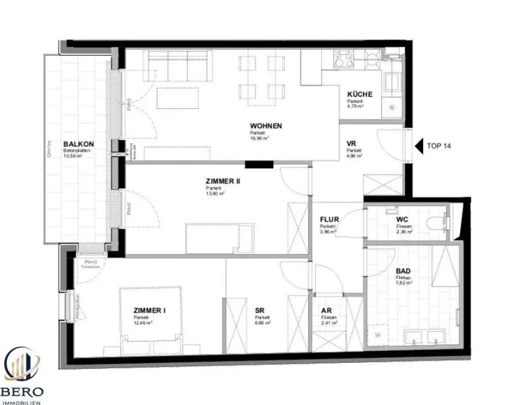 Ideal aufgeteilte 3 Zimmer-Balkonwohnung