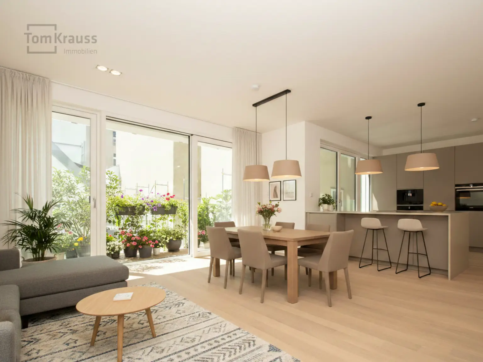 Wohnküche KI möbliert