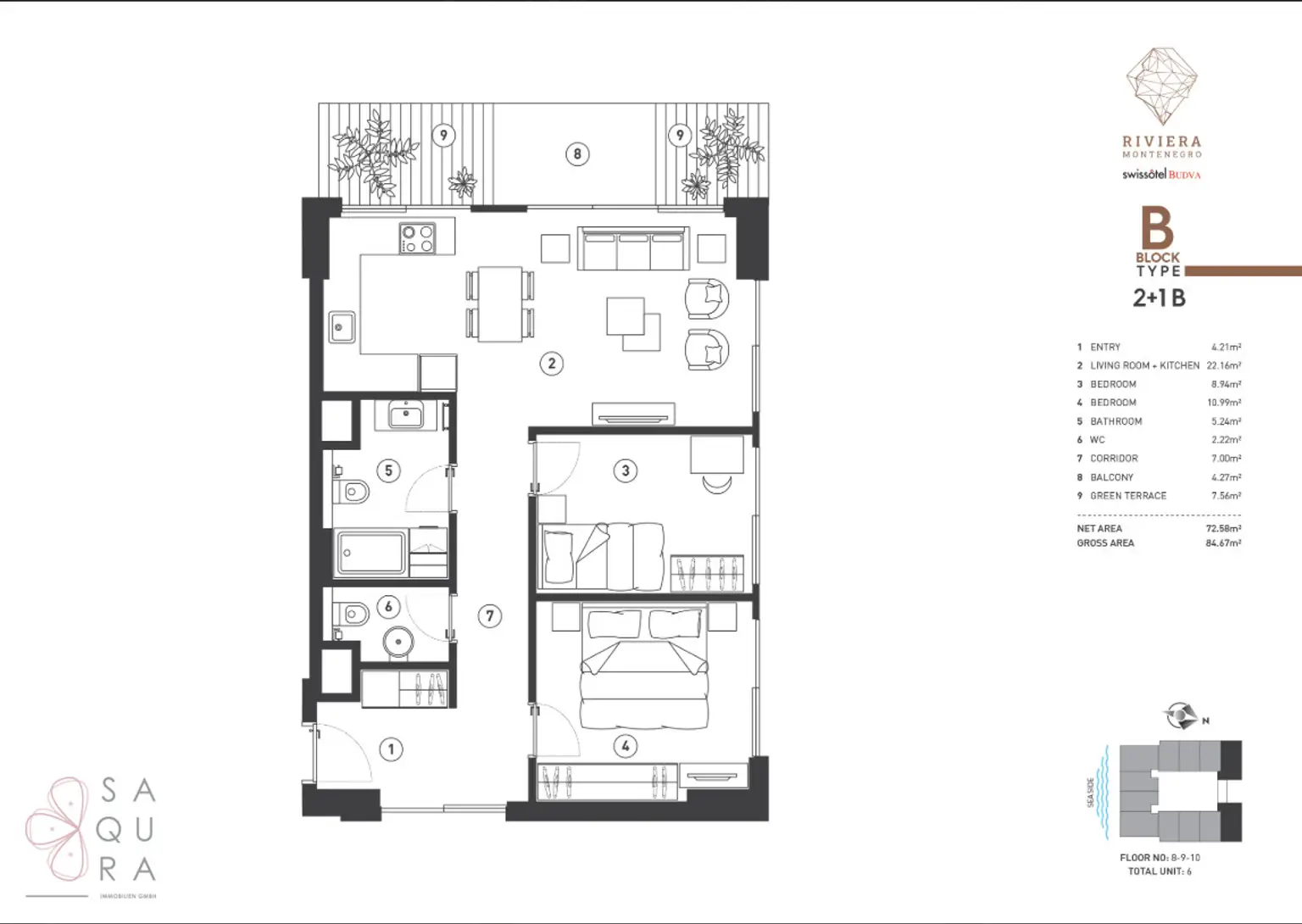 Mediterraner Traum – 2+1 Apartment B07 | Block B – Riviera Montenegro | Swissôtel Budva