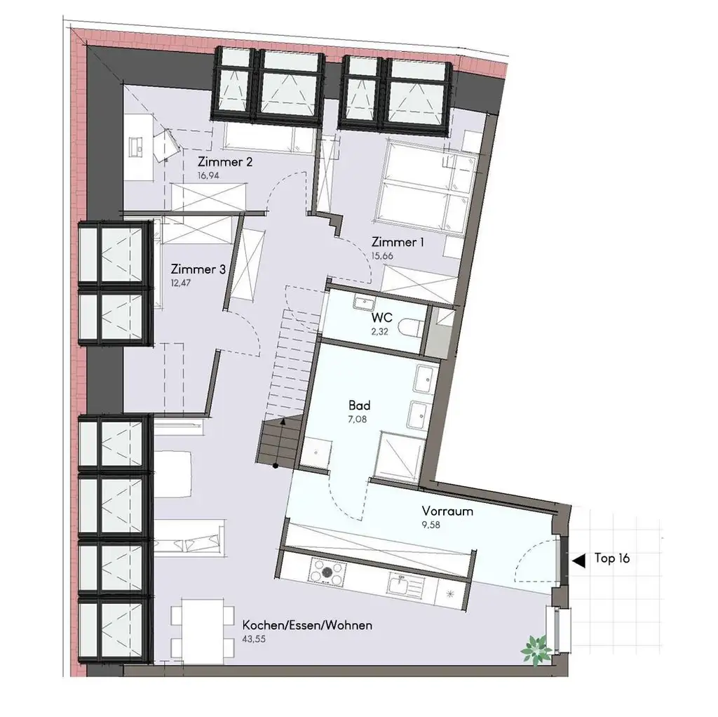Exklusive 4-Zimmer-Dachgeschosswohnung mit großer Dachterrasse & Home Office separat