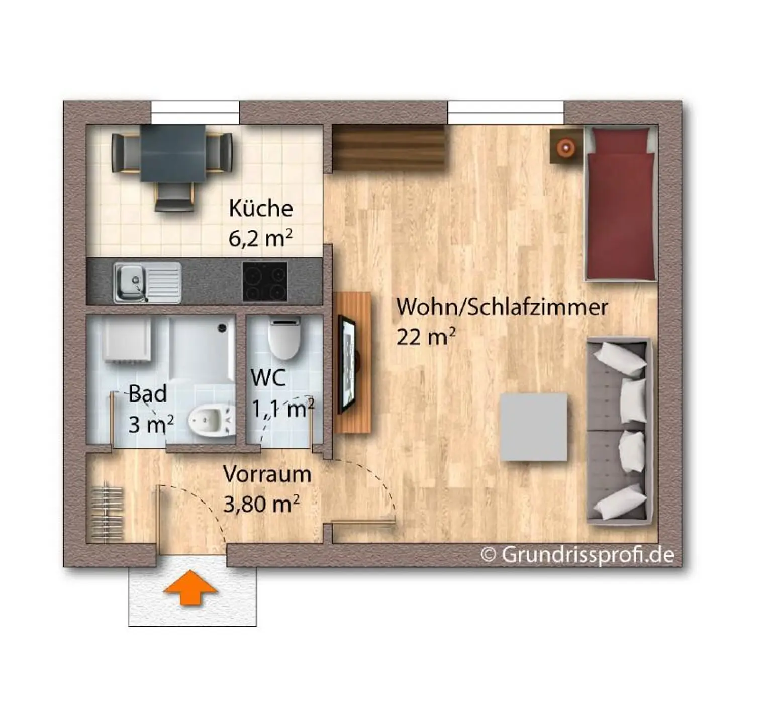 "Neu renovierte 1-Zimmer-Wohnung mitten im 12ten!"