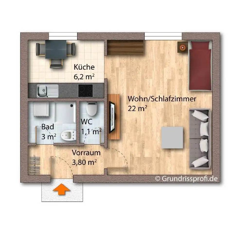 "Neu renovierte 1-Zimmer-Wohnung mitten im 12ten!"