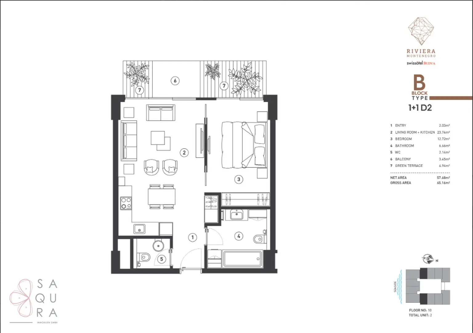Mediterraner Traum – Apartment 1+1 D2 | Block B – Riviera Montenegro | Swissôtel Budva