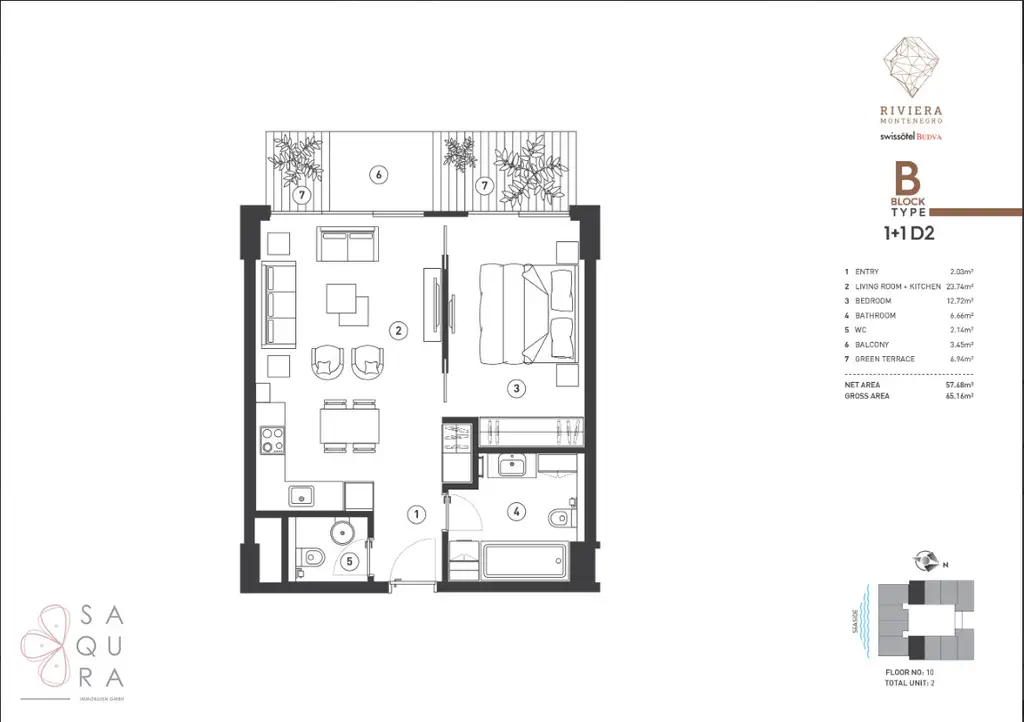 Mediterraner Traum – Apartment 1+1 D2 | Block B – Riviera Montenegro | Swissôtel Budva