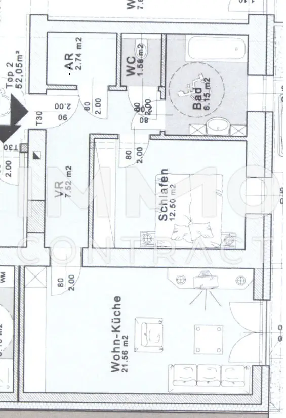 Ideale 2-Zimmer Wohnung in der Drouotstraße 4 zu vermieten - Top 02