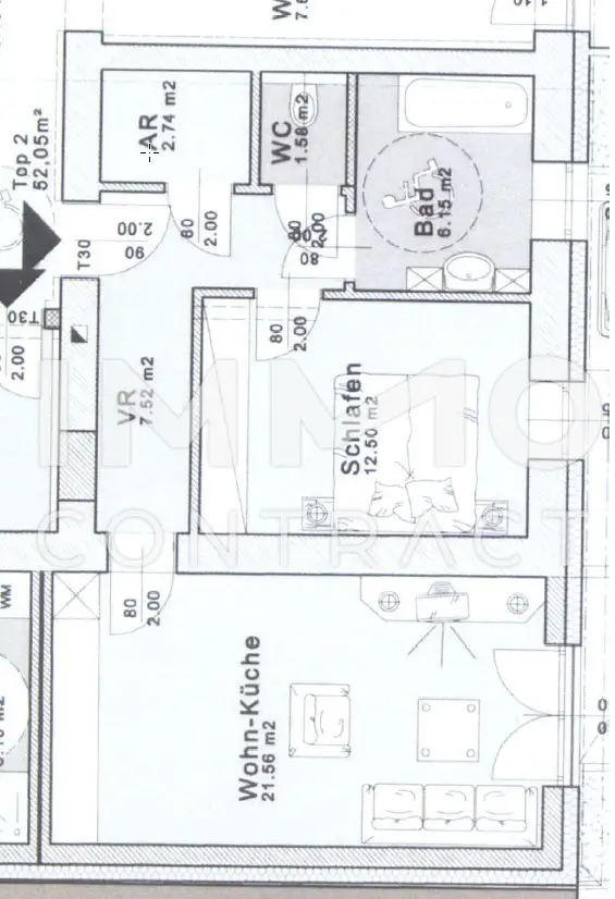 Ideale 2-Zimmer Wohnung in der Drouotstraße 4 zu vermieten - Top 02