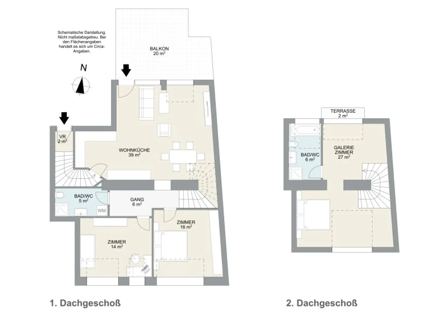 Helle, großzügige Maisonette-Wohnung mit 2 Bädern | ~ 20 m² große, private Terrasse direkt auf Wohnebene | Nahe Elterleinplatz