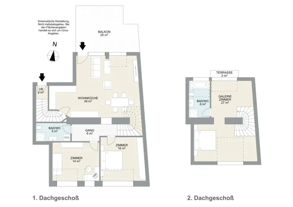 Helle, großzügige Maisonette-Wohnung mit 2 Bädern | ~ 20 m² große, private Terrasse direkt auf Wohnebene | Nahe Elterleinplatz