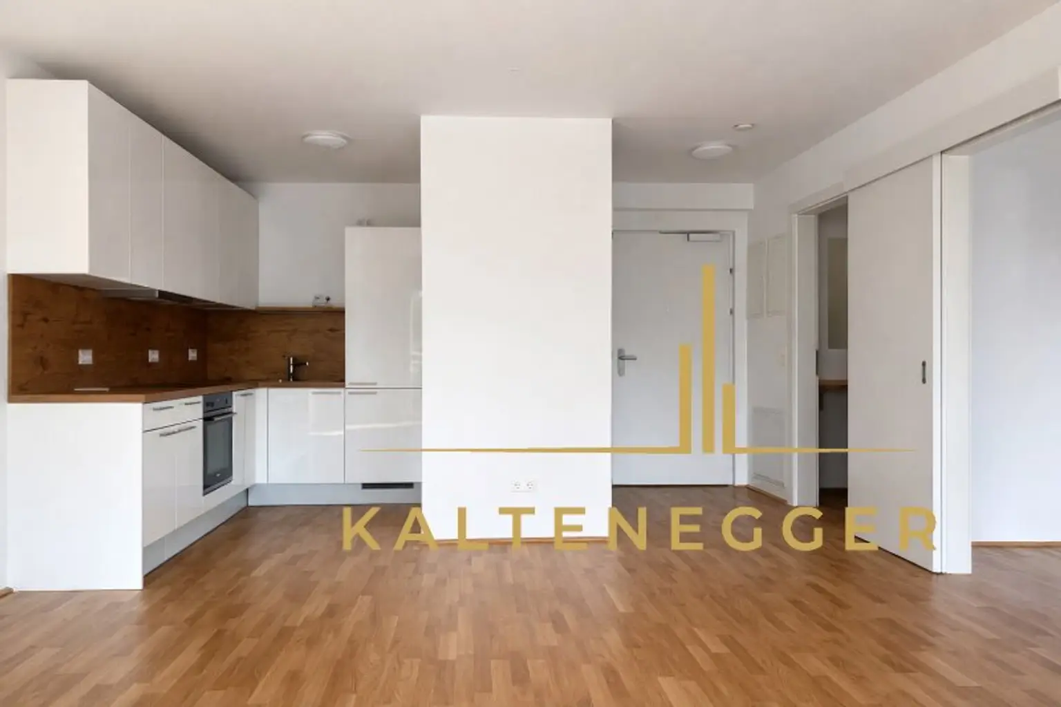 Wohnküche: Blick von der Fensterseite in den Raum