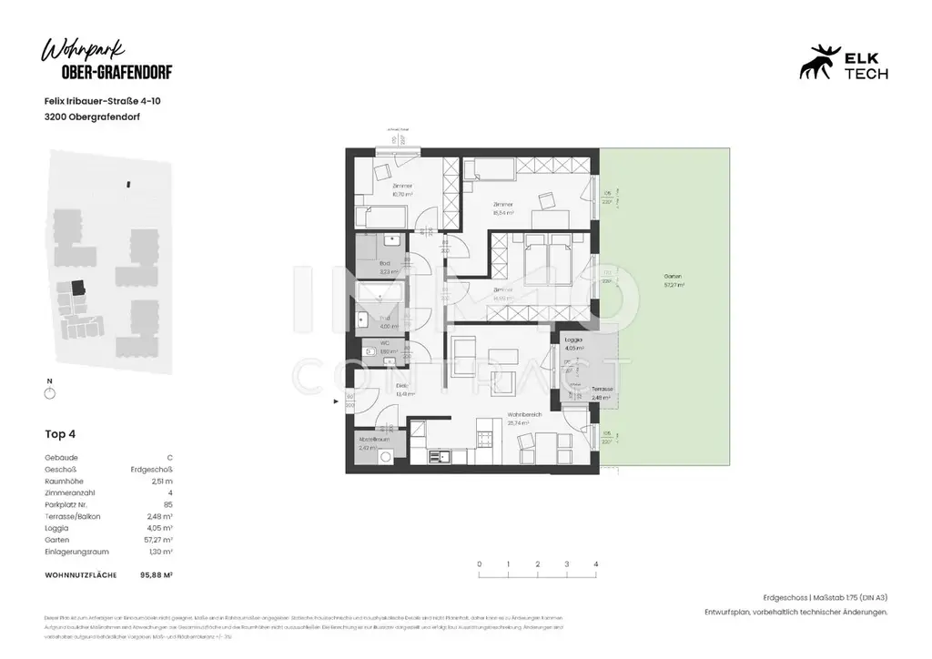 4ZI - 95,88qm - Ost-Garten - Vorsorgewohnung, Anlage in ökolog. NEUBAU