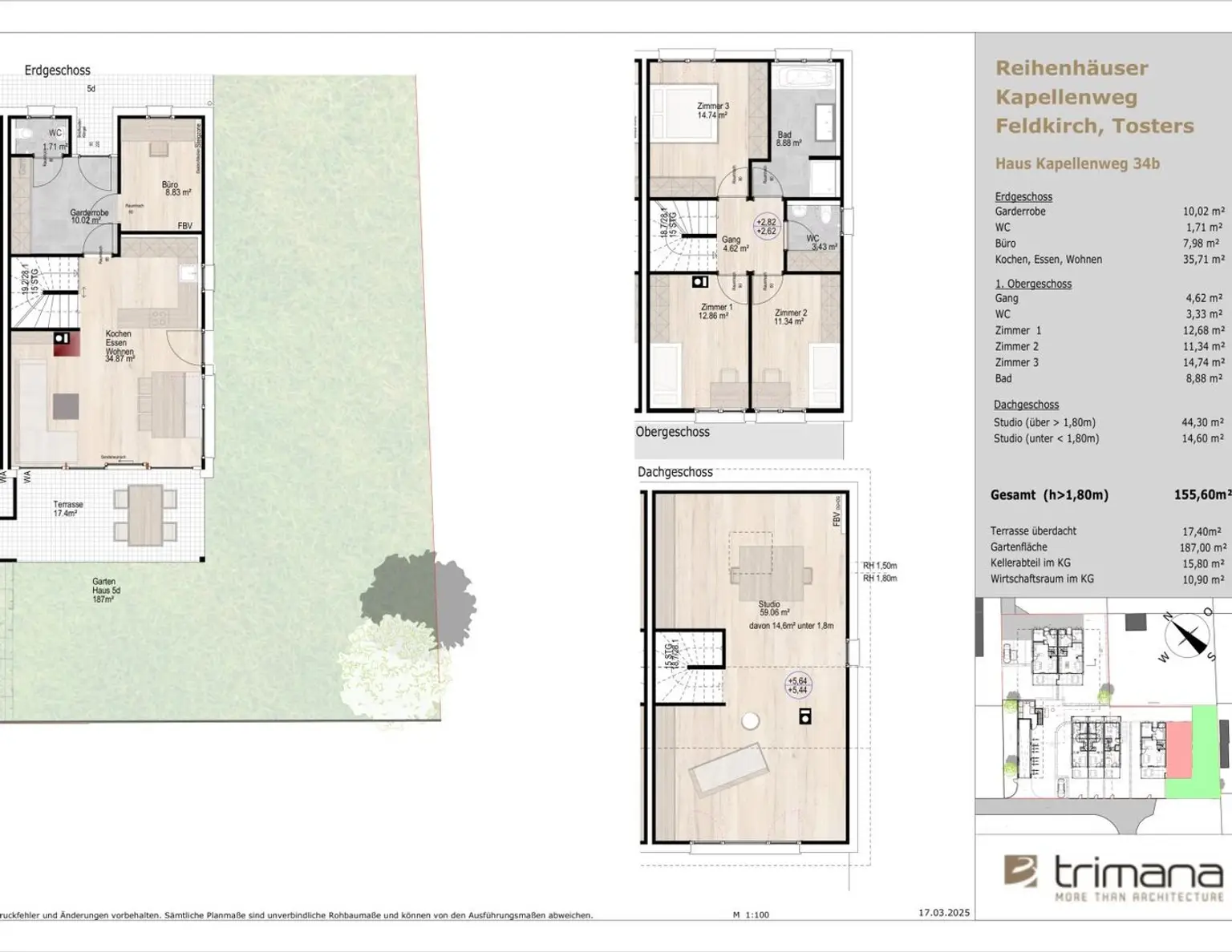 NEU - Feldkirch - Tosters -das großzügige trimana Vollholz Doppelhaus mit großem Garten, Terrasse, Studio und Tiefgarage, Baubeginn in Kürze