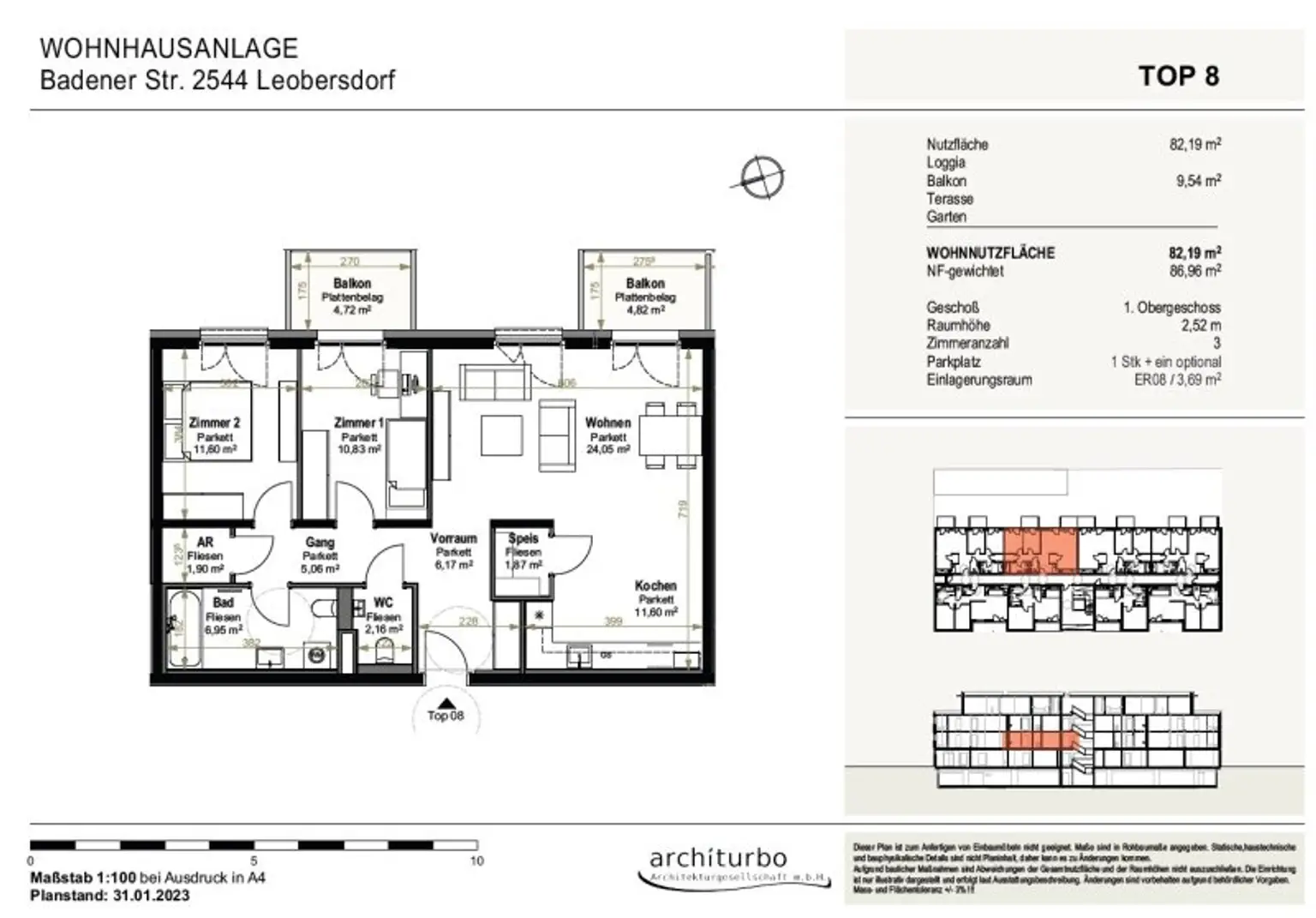 3-Zimmer-Wohnung mit 2 Balkonen und Tiefgaragenstellplatz (Top 8)
