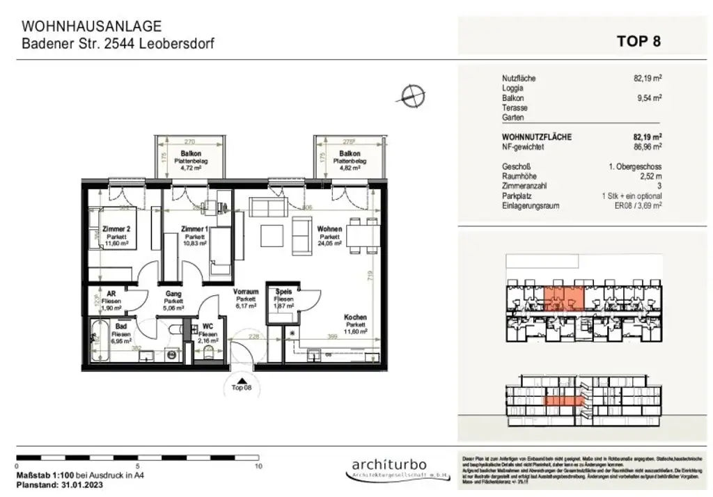 3-Zimmer-Wohnung mit 2 Balkonen und Tiefgaragenstellplatz (Top 8)