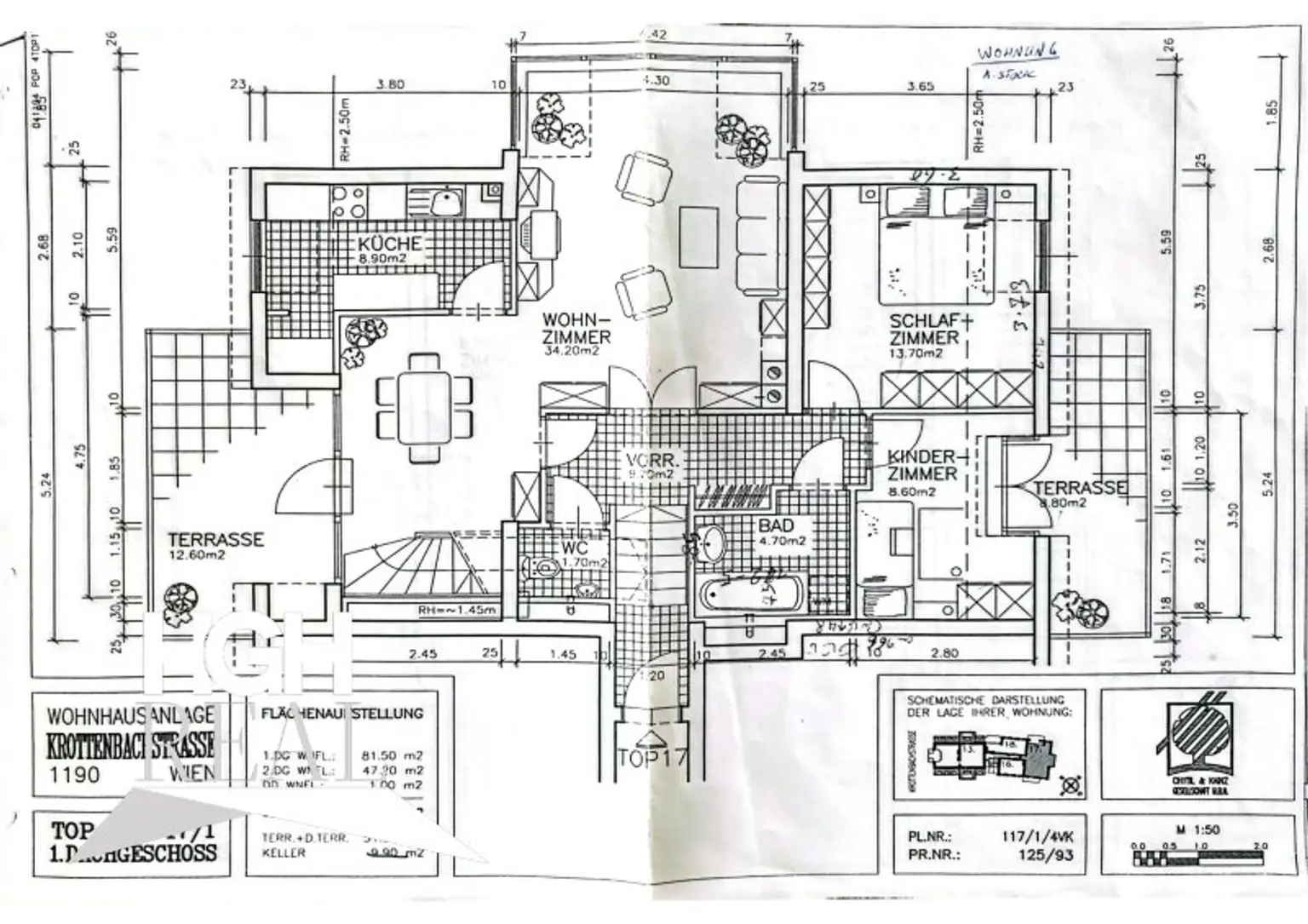 1190 Wien Döbling Lichtdurchflutete 5-Zimmer Dachgeschoß-Maisonette mit Panoramaterrassen und zwei Garagenplätzen
