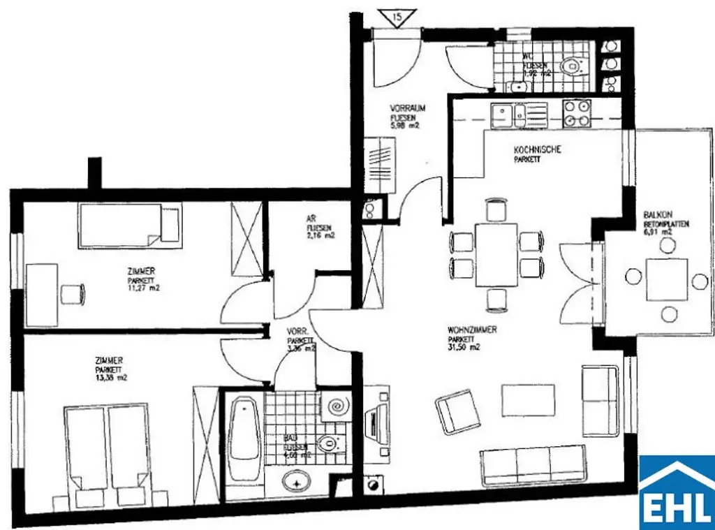 Schöne 3 Zimmerwohnung mit Balkon im 8. Wiener Gemeindebezirk