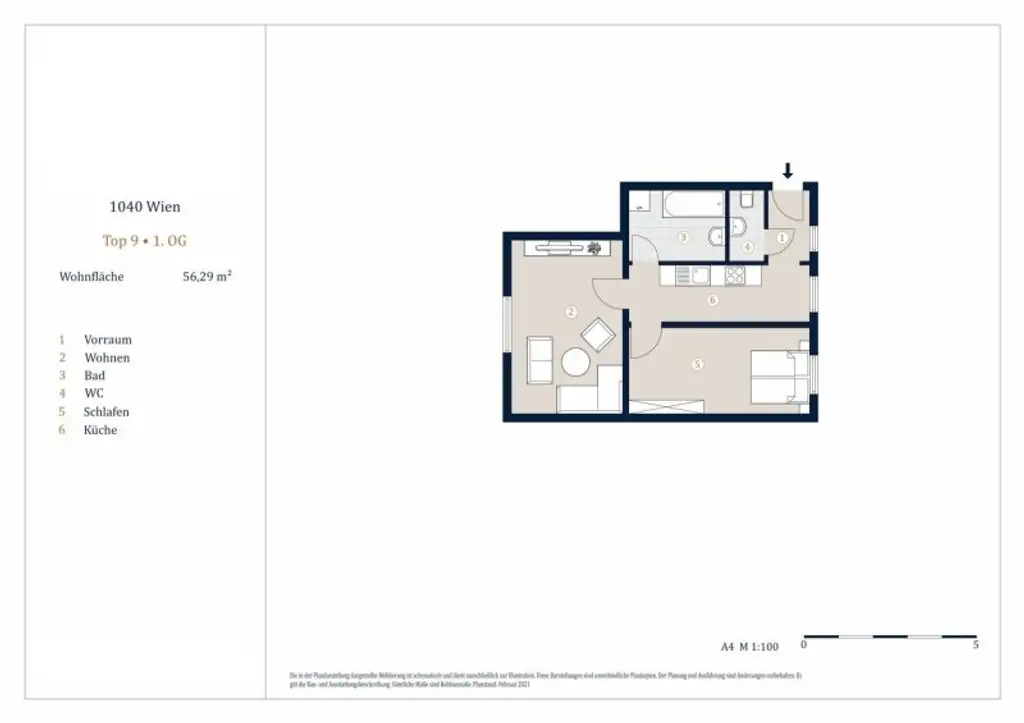 Helle 2-Zimmer Wohnung, Nähe Wiedner Hauptstraße