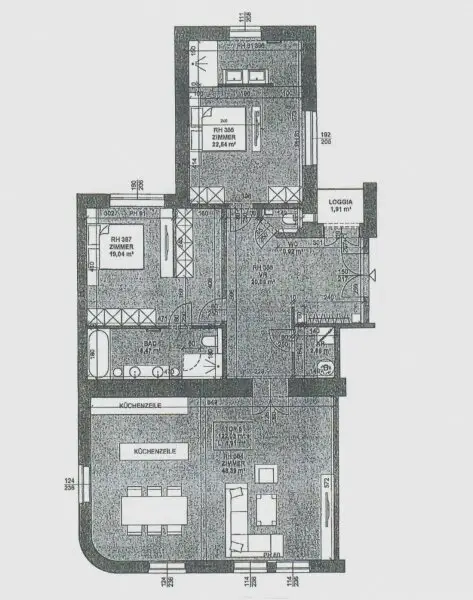 MÖLLWALDPLATZ, U1-NÄHE, 124 m2 ALTBAU, Wohnküche, 2 Zimmer, klimatisiert, 2 Bäder, Parketten, Loggia, 1. Liftstock, provisionsfrei